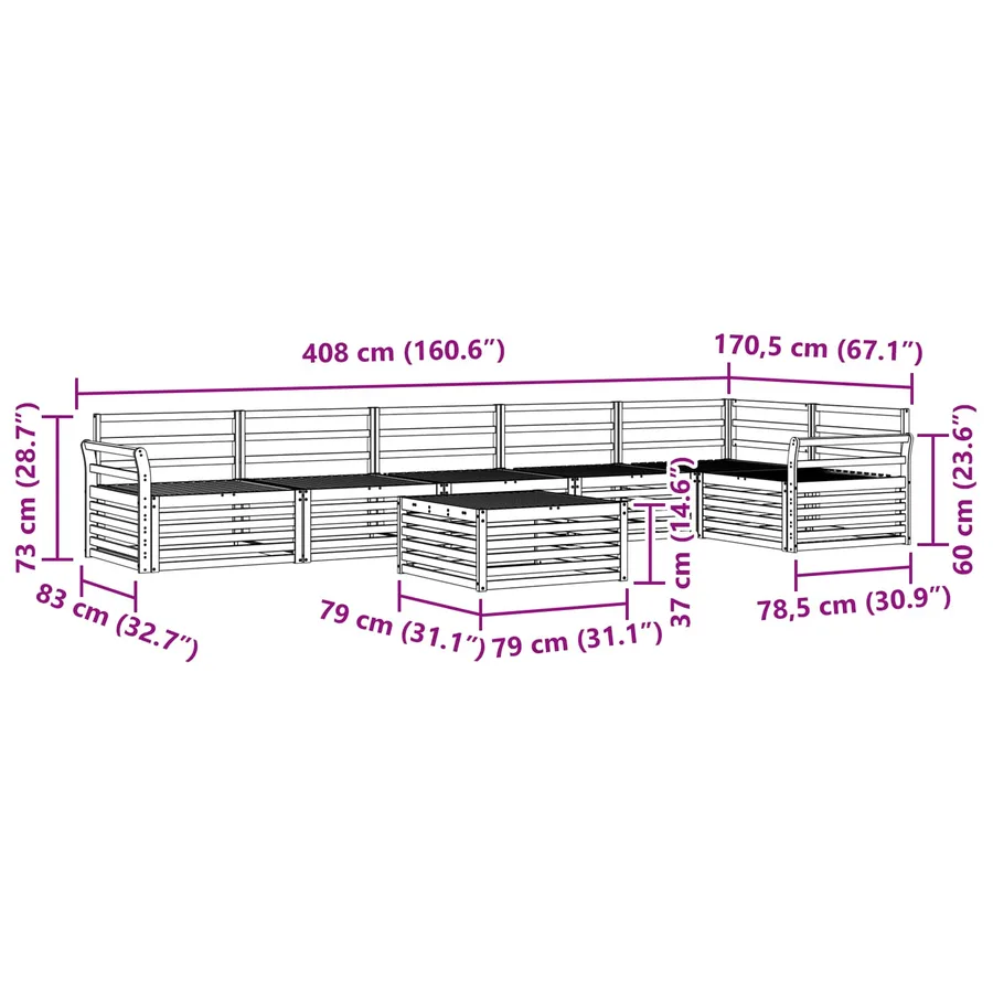 Ensemble de canapés d'extérieur 7 pc Blanc Bois d'Acacia Massif - 9