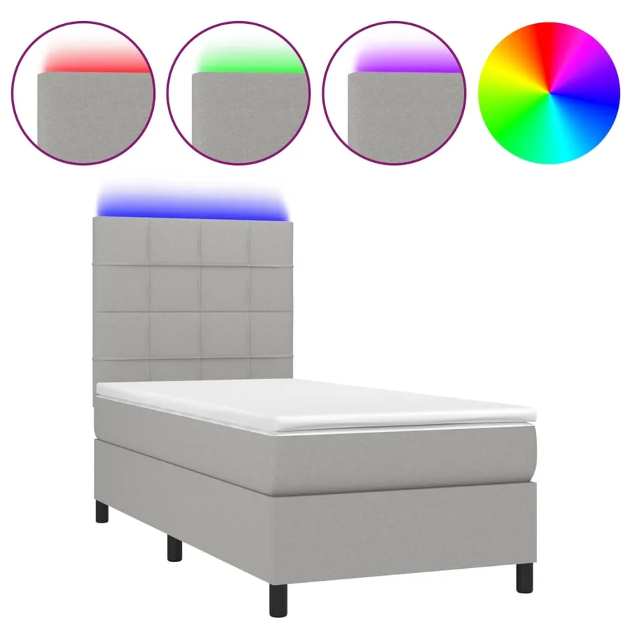 Sommier à lattes de lit et matelas et LED Gris clair 100x200 cm - 2