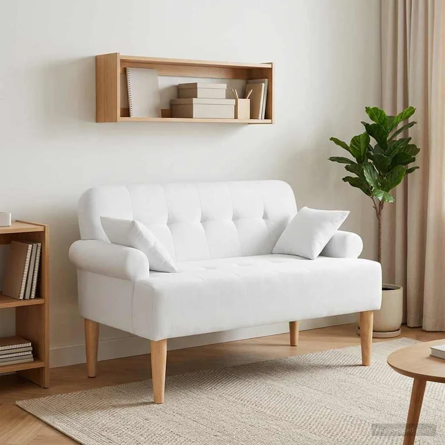 Canapé love seat avec capitonnage en boutons Blanc Tissu