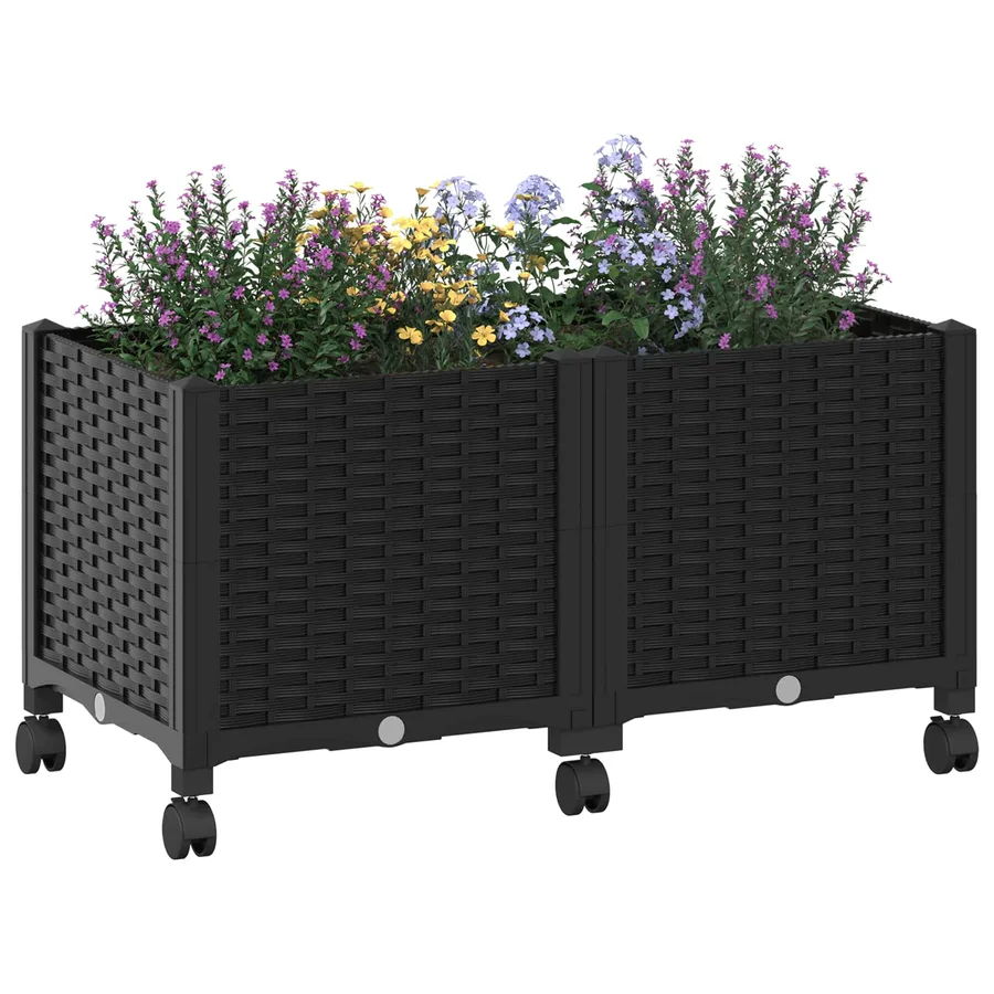 Jardinière avec Roues Noir 80 x 40 x 44 cm PP - 3