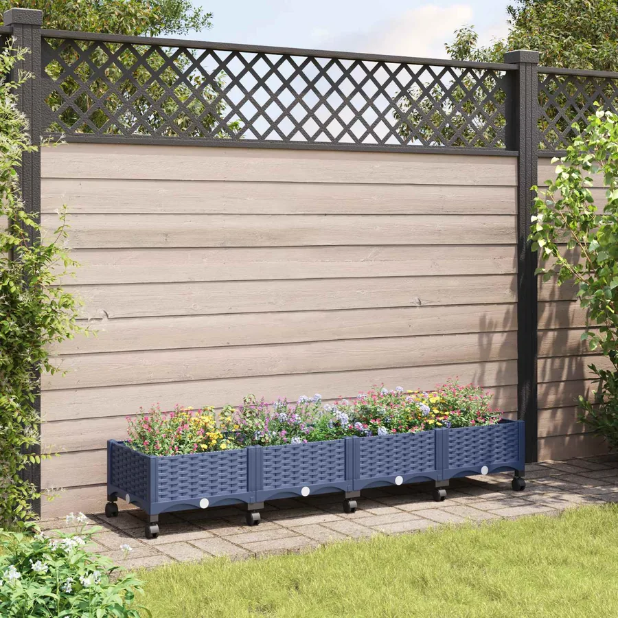 Jardinière avec Roues Gris Bleu 160 x 40 x 33 cm PP