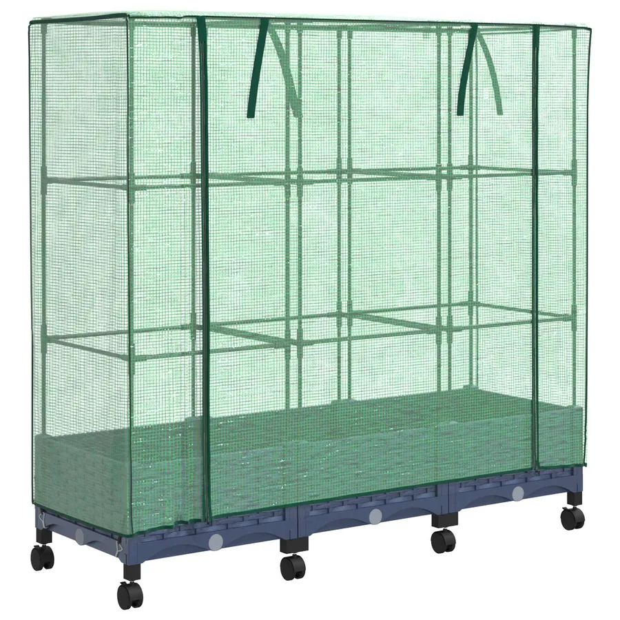 Jardinière de jardin avec couverture de serre et roues 3 pc PP - 2
