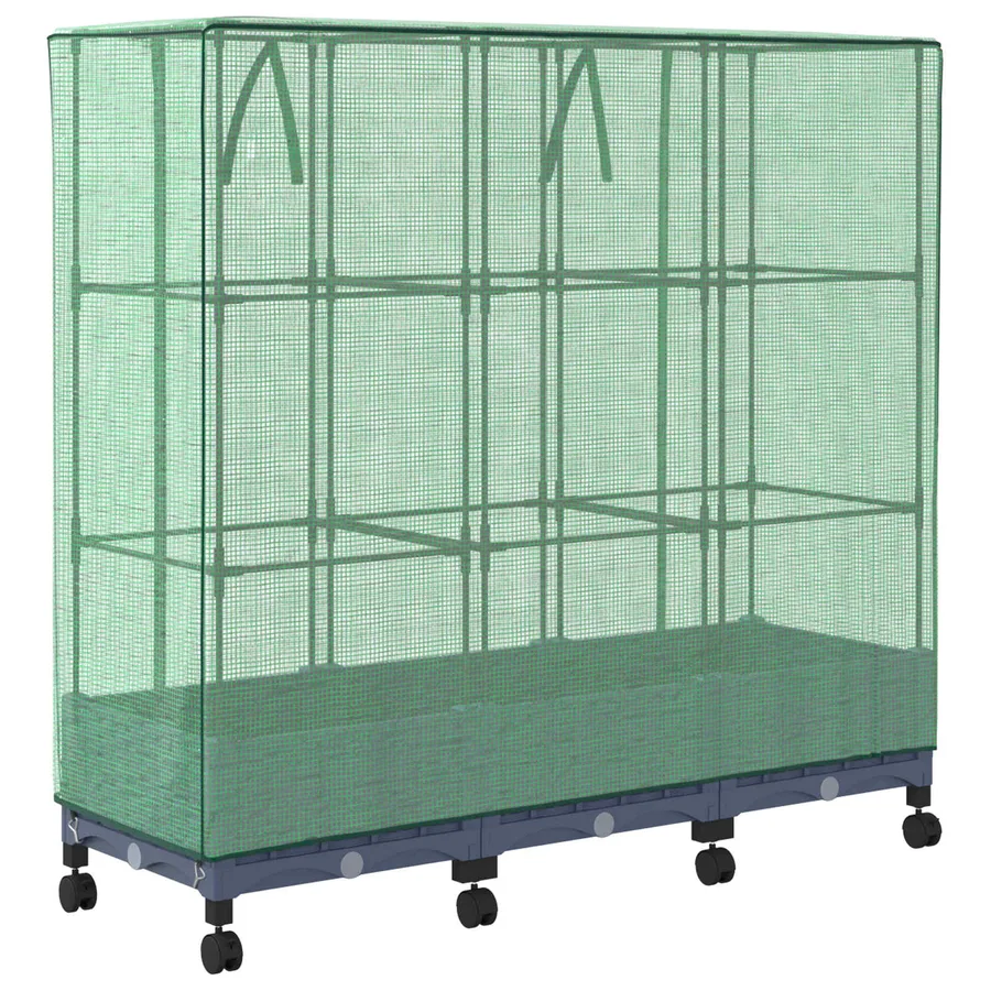 Jardinière de jardin avec couverture de serre et roues 3 pc PP - 4