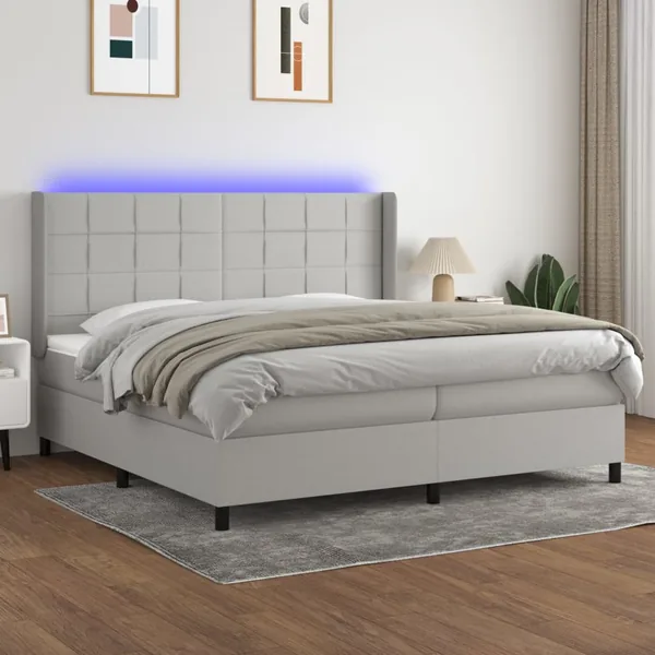 Sommier à lattes de lit matelas LED Gris clair 200x200 cm Tissu