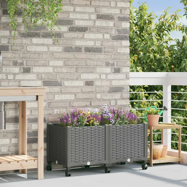Jardinière avec Roues Gris clair 80 x 40 x 48 cm PP