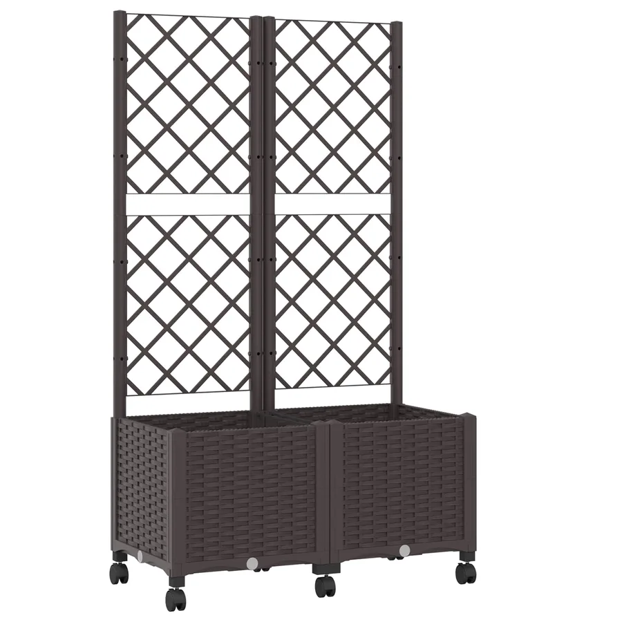 Bac de jardin avec treillis et roues Marron 80 x 40 x 146 cm PP - 2