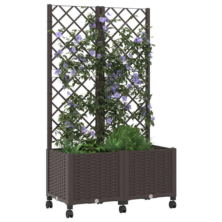 Bac de jardin avec treillis et roues Marron 80 x 40 x 146 cm PP - 3