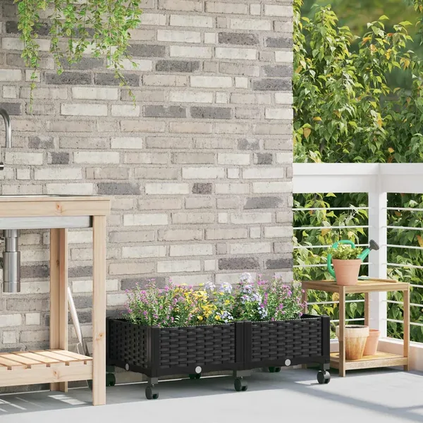 Jardinière avec Roues Noir 80 x 40 x 29 cm PP