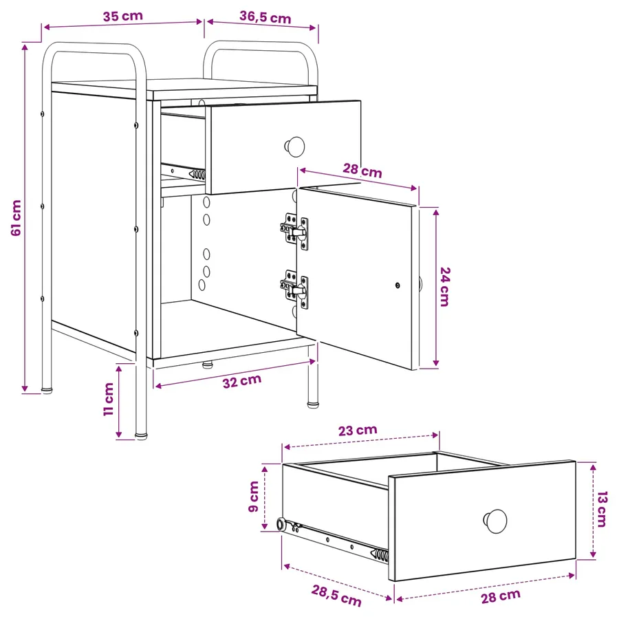 Table de chevet 2 pc Chêne fumé 35 x 36,5 x 61 cm - 13