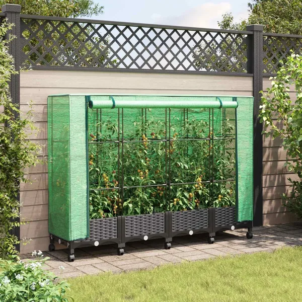 Jardinière de jardin avec couverture de serre et roues 4 pc PP