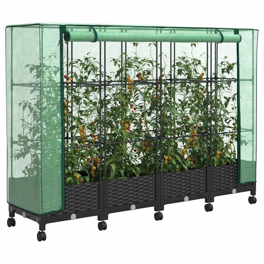 Jardinière de jardin avec couverture de serre et roues 4 pc PP - 3