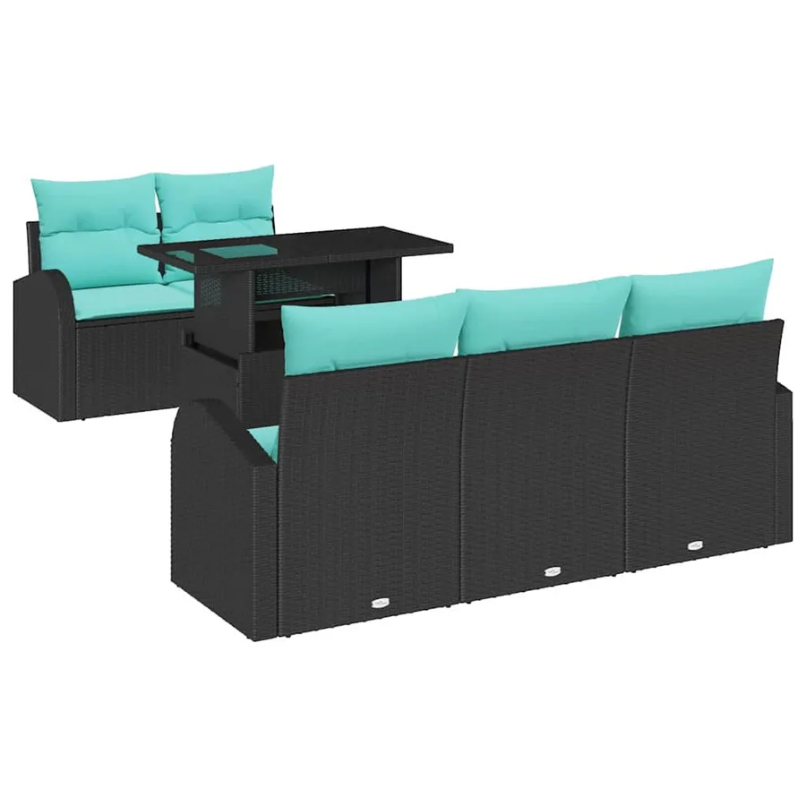 Ensemble de canapé de jardin 6 pcs Noir Poly Rattan - 2