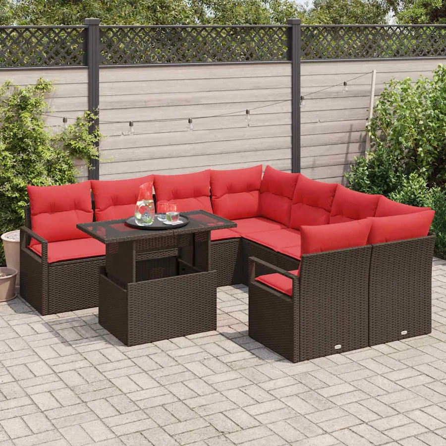 Ensemble de canapé de jardin 9 pcs Marron Poly rotin - 3