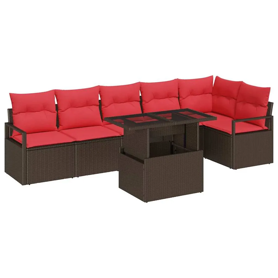 Ensemble de canapé de jardin 7 pcs Marron Poly rotin - 2