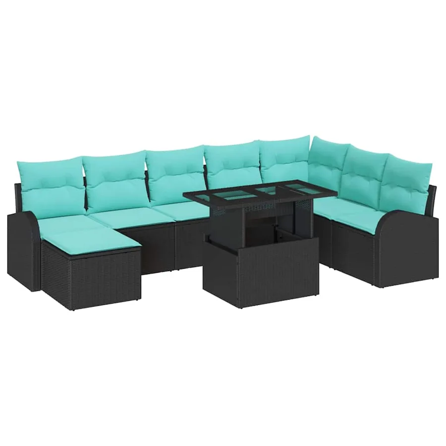 Ensemble de canapé de jardin 9 pcs Noir Poly rotin - 2