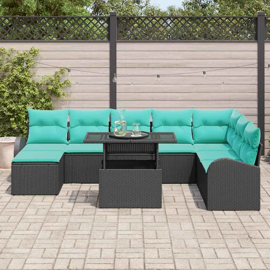 Ensemble de canapé de jardin 9 pcs Noir Poly rotin - 3