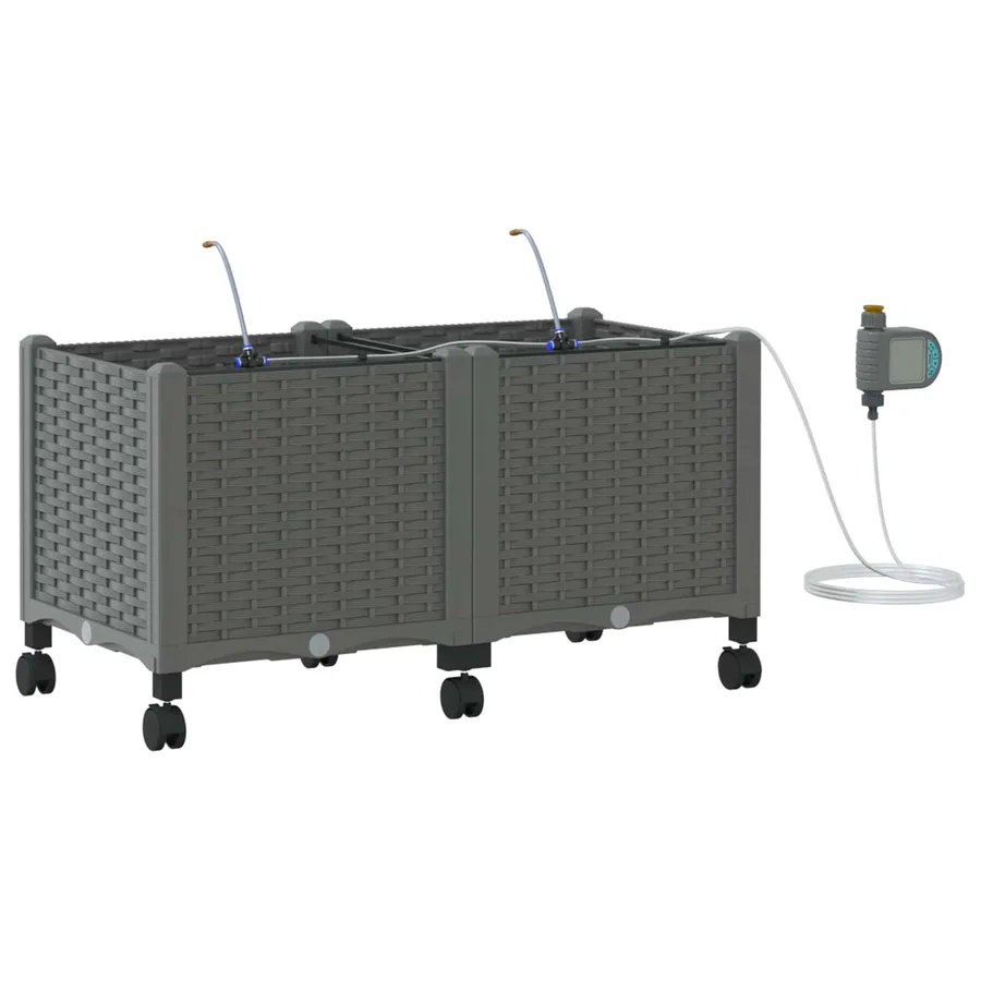 Porte-plante de jardin avec irrigation et roues 2 pc Gris clair - 2