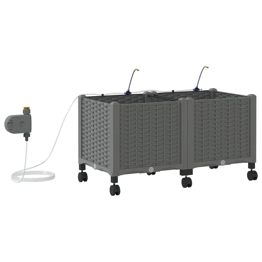 Porte-plante de jardin avec irrigation et roues 2 pc Gris clair - 4