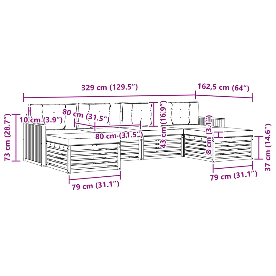 Ensemble de canapés d'extérieur 6 pc Blanc et gris clair - 6