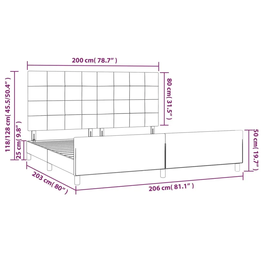 Cadre de lit sans matelas gris clair 200x200 cm tissu - 14