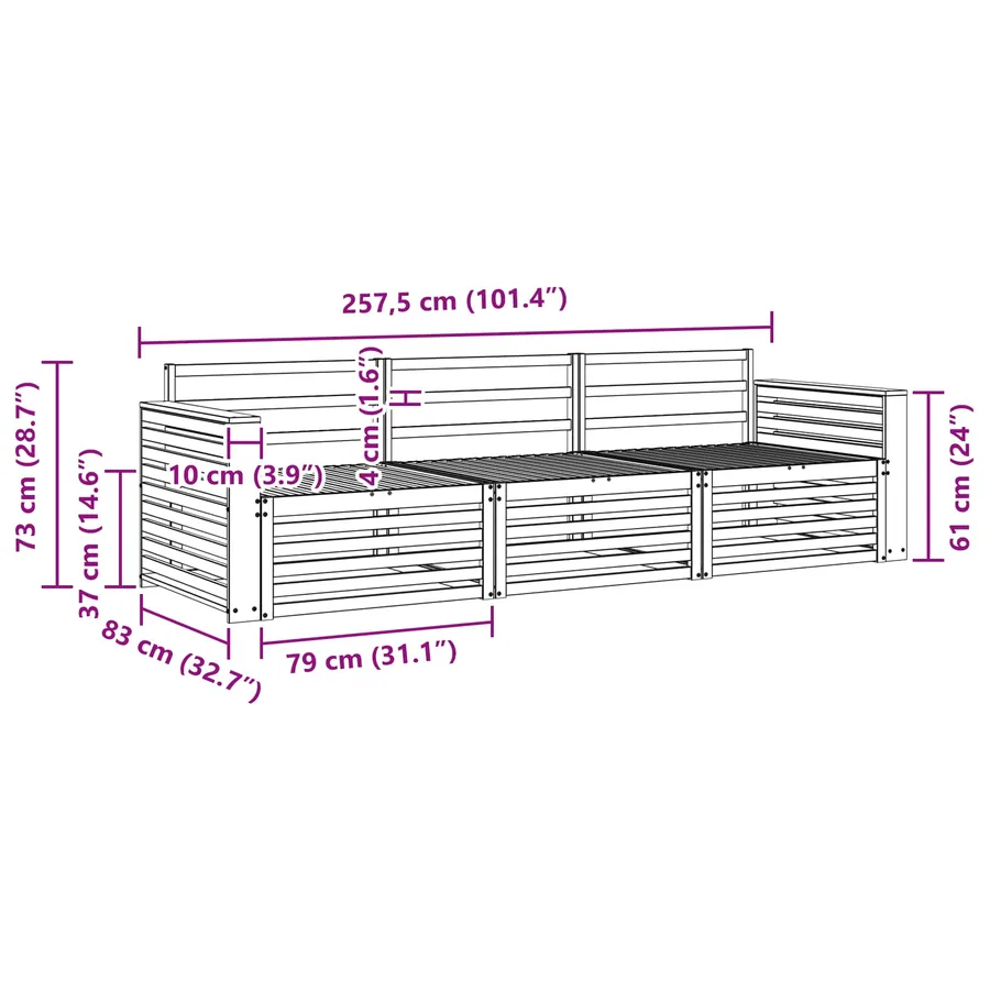 Ensemble de canapés d'extérieur 3 pc Blanc Bois d'Acacia Massif - 5