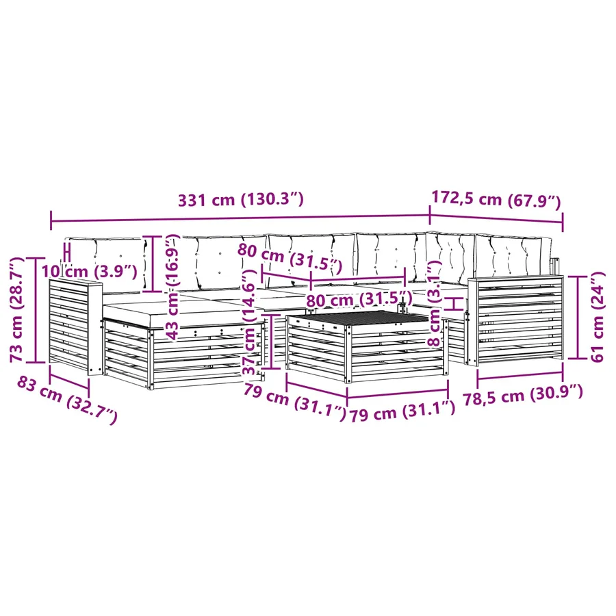 Ensemble de canapés d'extérieur 7 pc Blanc et gris clair - 8