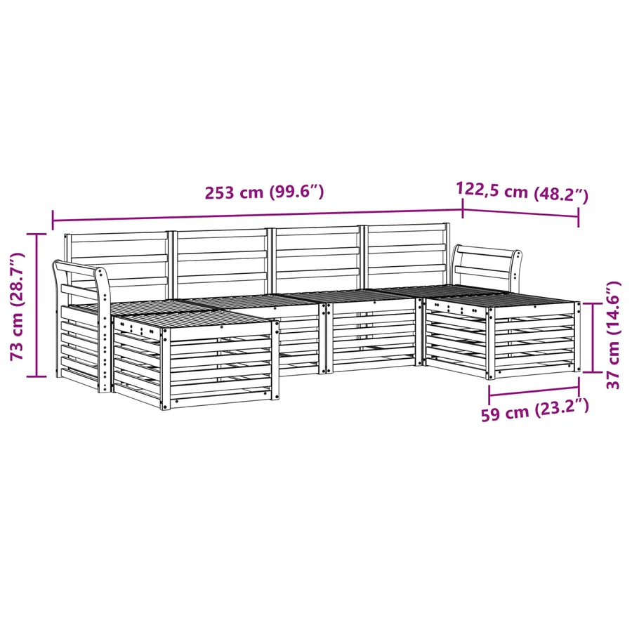 Ensemble de canapés d'extérieur 6 pcs Blanc 253 x 122,5 x 73 cm - 7