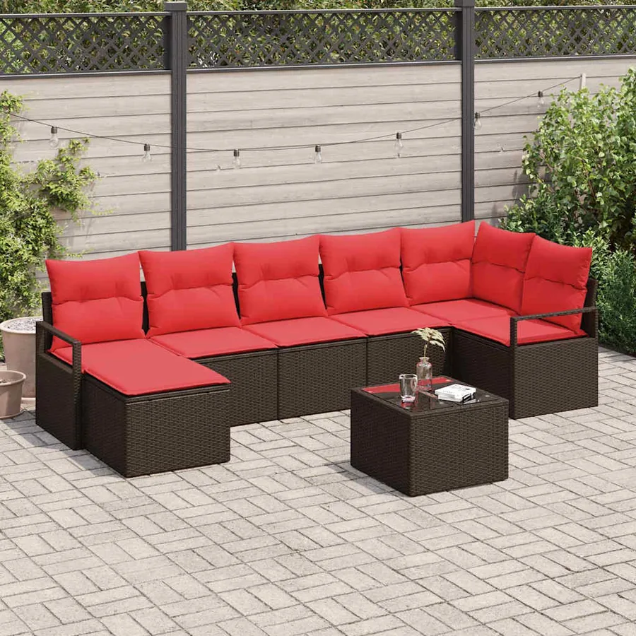 Ensemble de Canapés 8 pcs Marron et rouge polyrotin