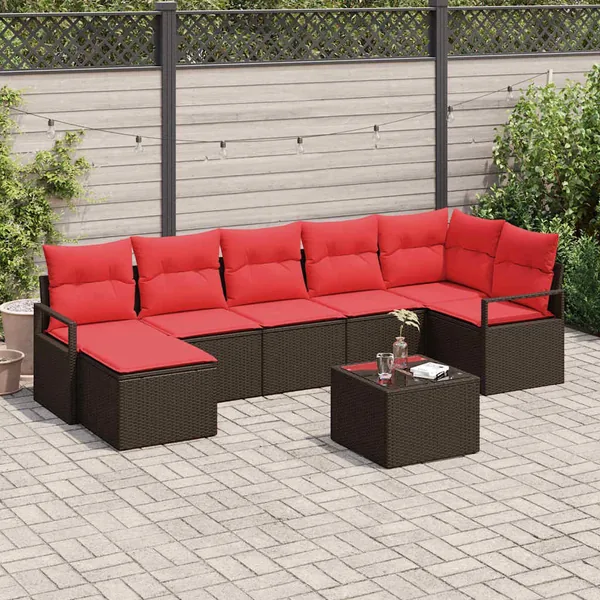 Ensemble de Canapés 8 pcs Marron et rouge polyrotin