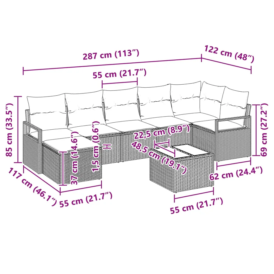 Ensemble de Canapés 8 pcs Marron et rouge polyrotin - 15