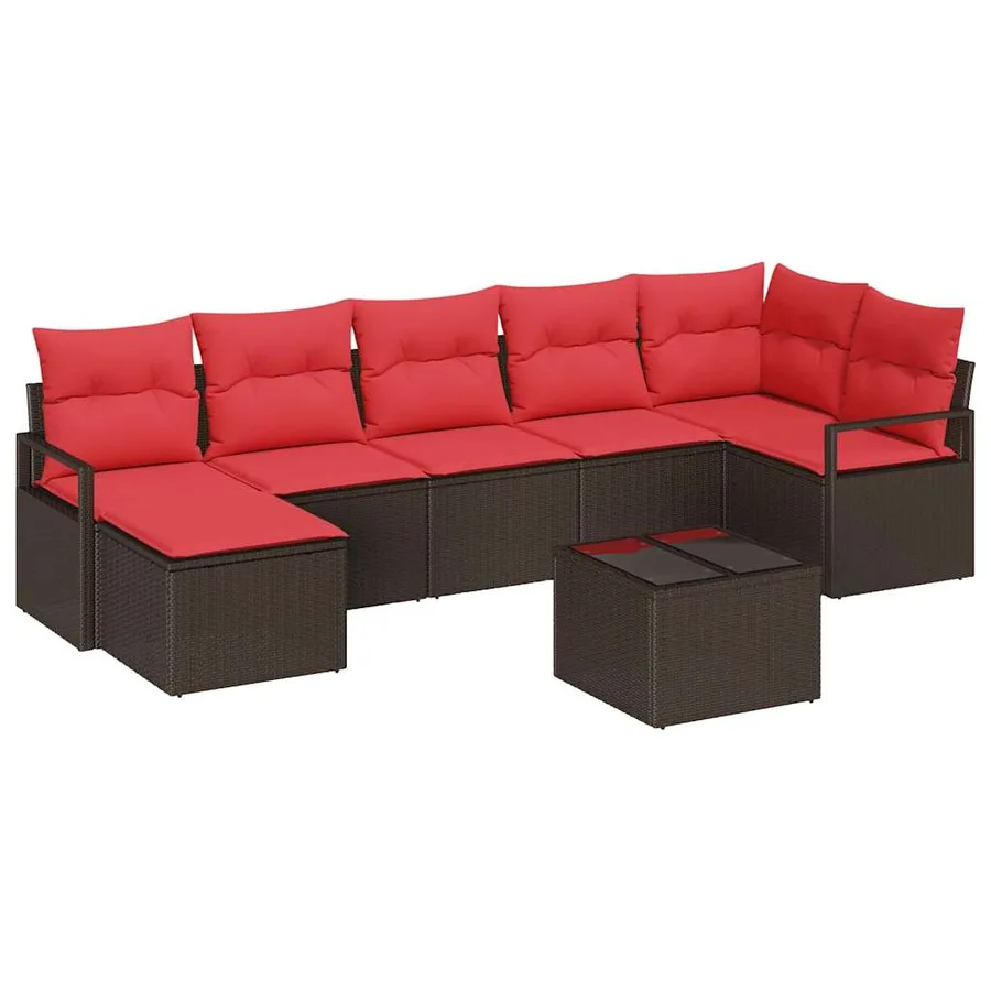 Ensemble de Canapés 8 pcs Marron et rouge polyrotin - 2