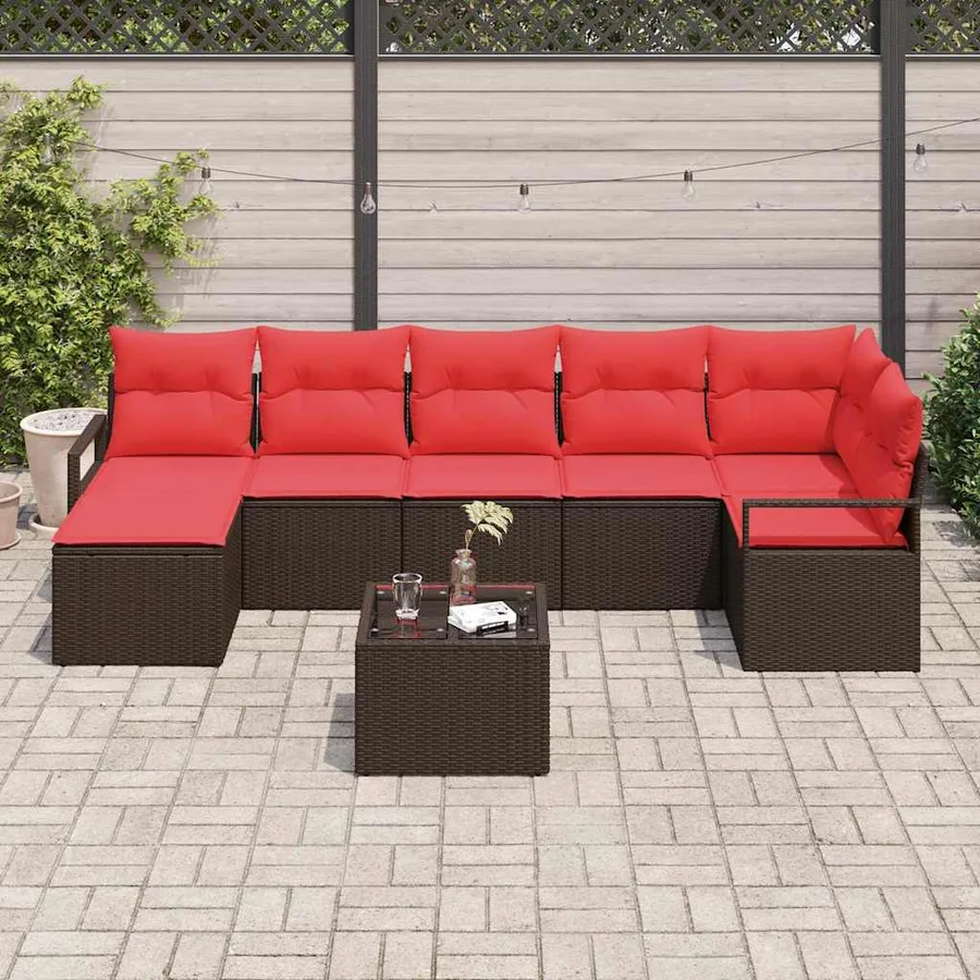 Ensemble de Canapés 8 pcs Marron et rouge polyrotin - 3
