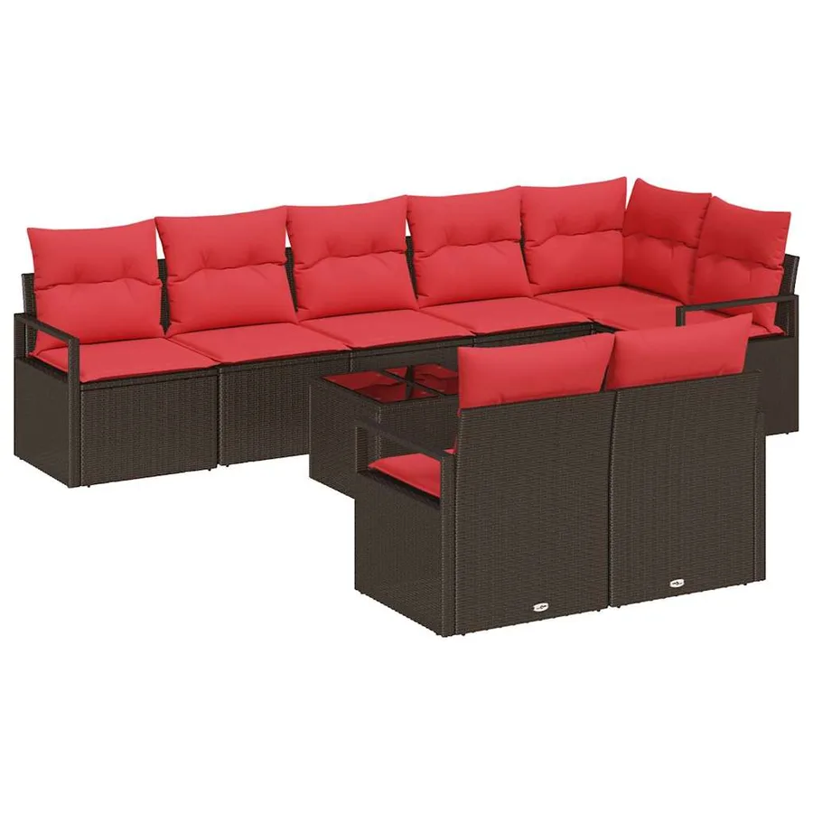 Ensemble de canapé de jardin 9 pcs Marron et rouge polyrotin - 2