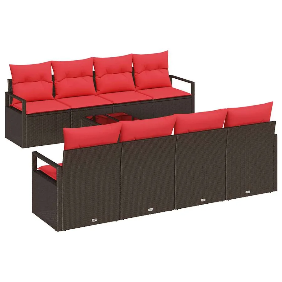 Ensemble de Canapés avec coussin 9 pcs Beige et Rouge polyrotin - 2