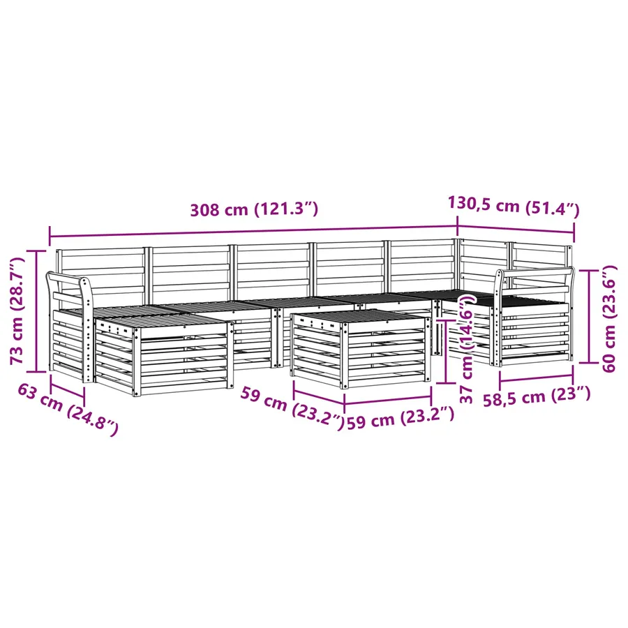 Ensemble de canapés d'extérieur 8 pcs Blanc 59 x 59 x 37 cm - 8