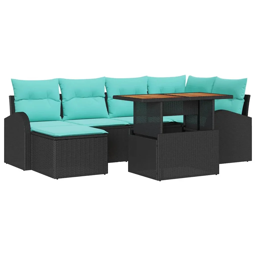 Ensemble de canapé de jardin 7 pcs Noir Poly rotin - 2