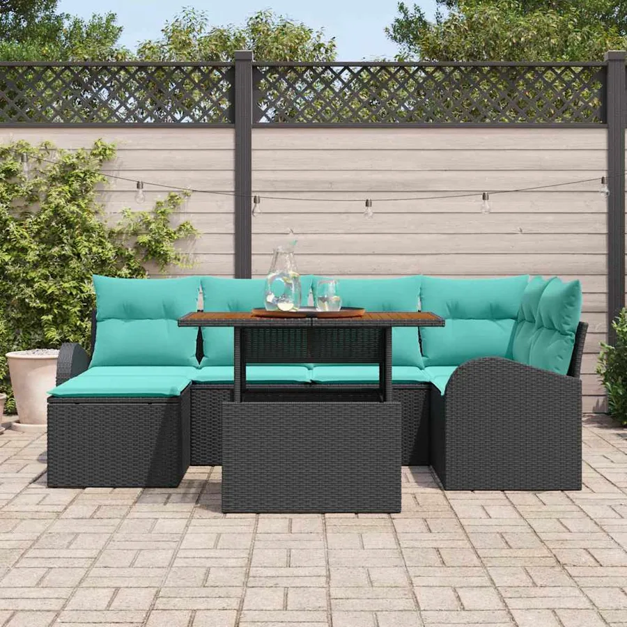 Ensemble de canapé de jardin 7 pcs Noir Poly rotin - 3