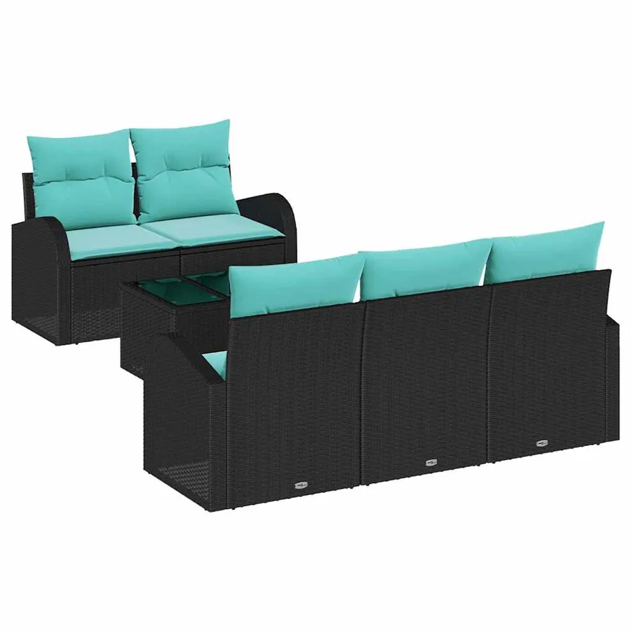 Ensemble de canapé de jardin 6 pcs Noir et turquoise - 2