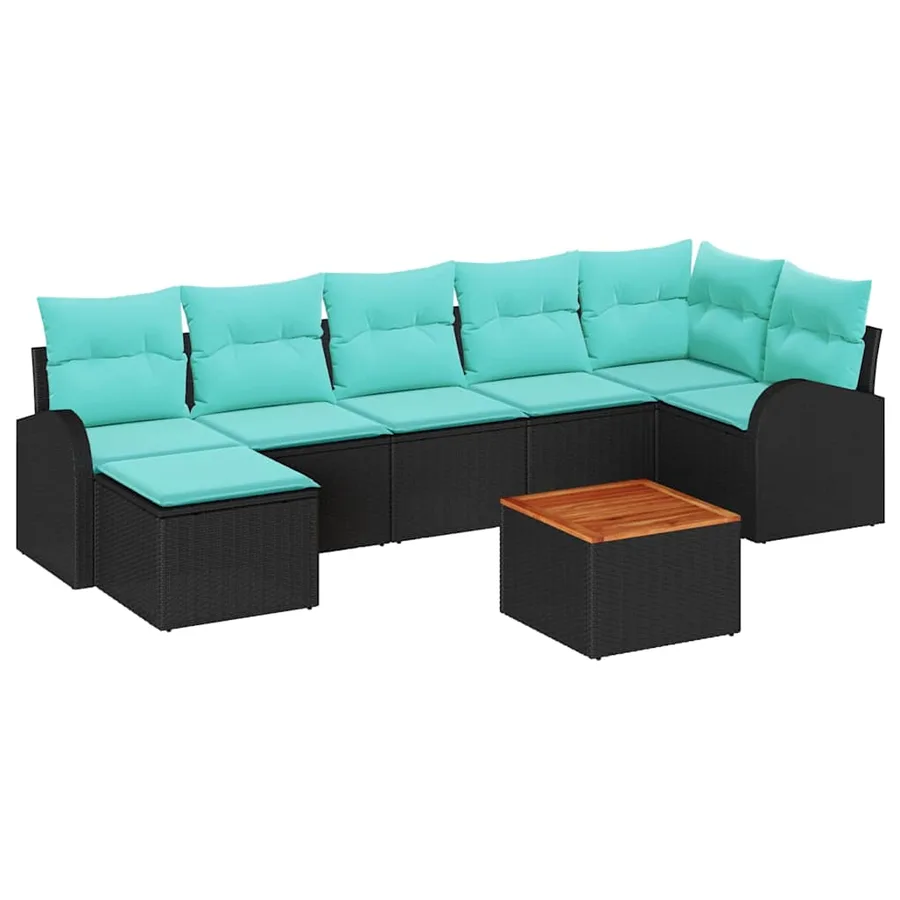 Ensemble de canapé de jardin 8 pcs Noir et turquoise polyrotin - 2
