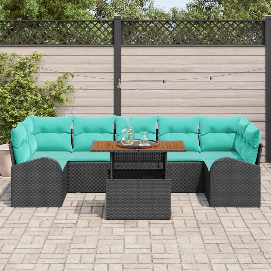 Ensemble de canapé de jardin 8 pcs Noir Poly rotin - 3