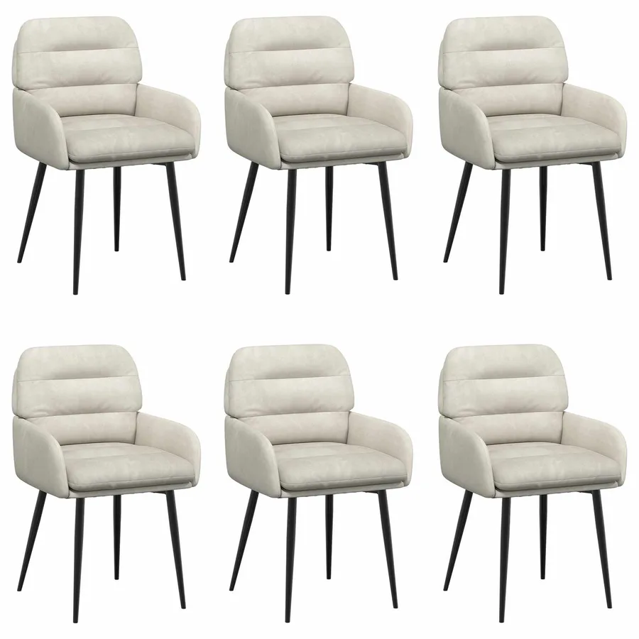Chaises de salle à manger 6 pcs Velours Crème 59 x 59,5 x 90 cm - 2
