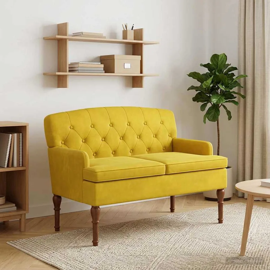 Canapé love seat avec capitonnage en boutons Jaune clair