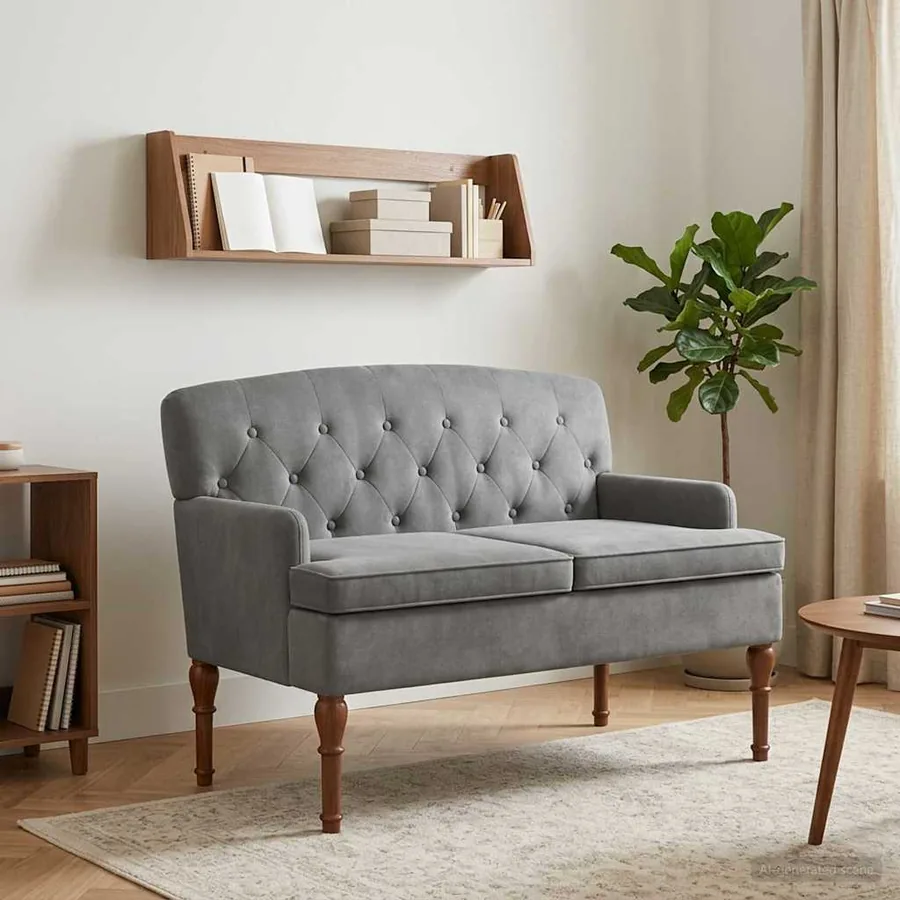 Canapé love seat avec capitonnage en boutons Gris foncé Velours