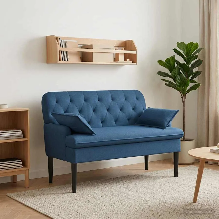 Canapé love seat avec capitonnage en boutons Bleu Tissu