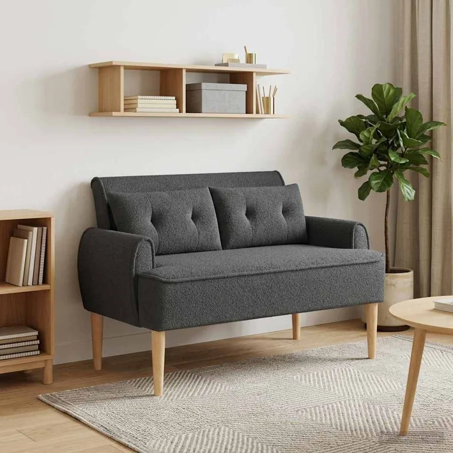 Canapé love seat avec capitonnage en boutons Gris foncé Bouclé