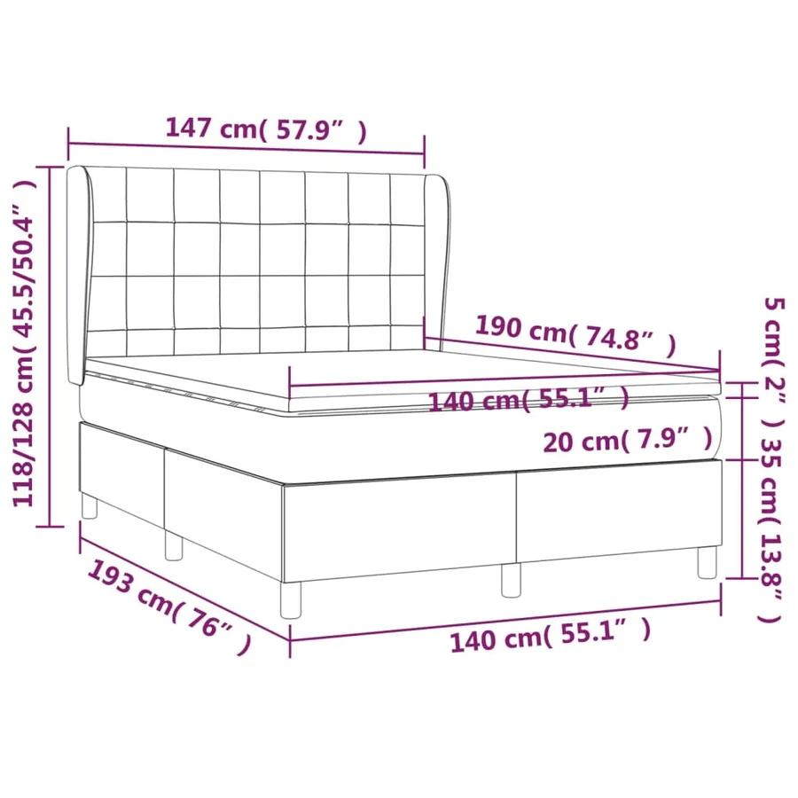 Sommier à lattes de lit avec matelas Gris clair 140x190cm Tissu - 7