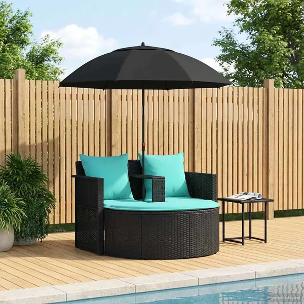 Canapé de jardin avec coussin 8 pcs Noir et turquoise polyrotin