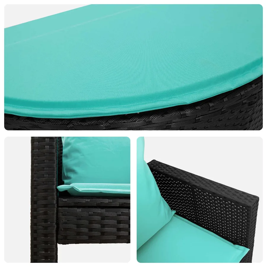 Canapé de jardin avec coussin 8 pcs Noir et turquoise polyrotin - 10