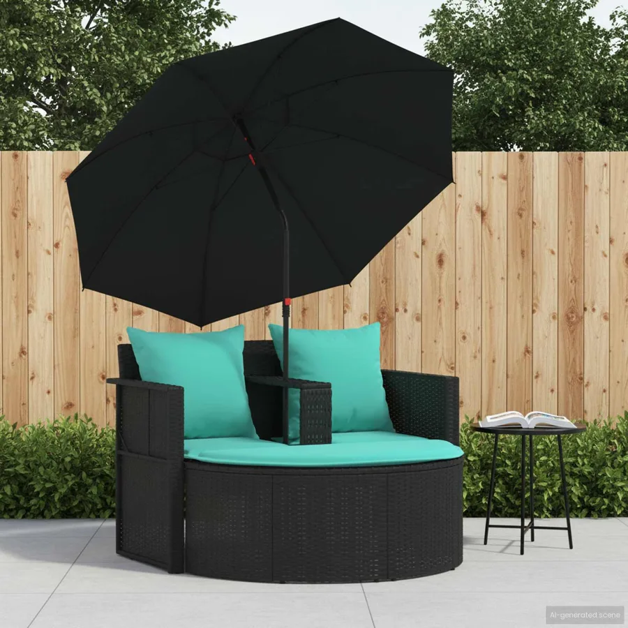 Canapé de jardin avec coussin 8 pcs Noir et turquoise polyrotin - 3