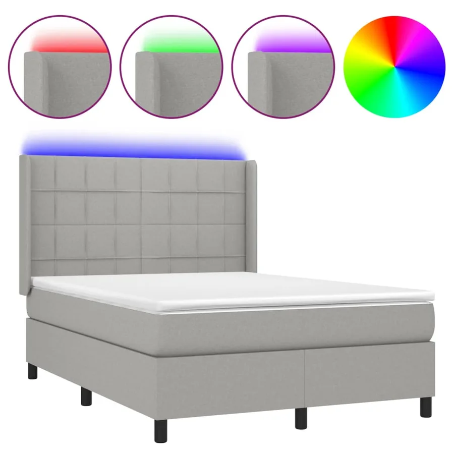 Sommier à lattes de lit matelas LED Gris clair 140x200 cm Tissu - 2